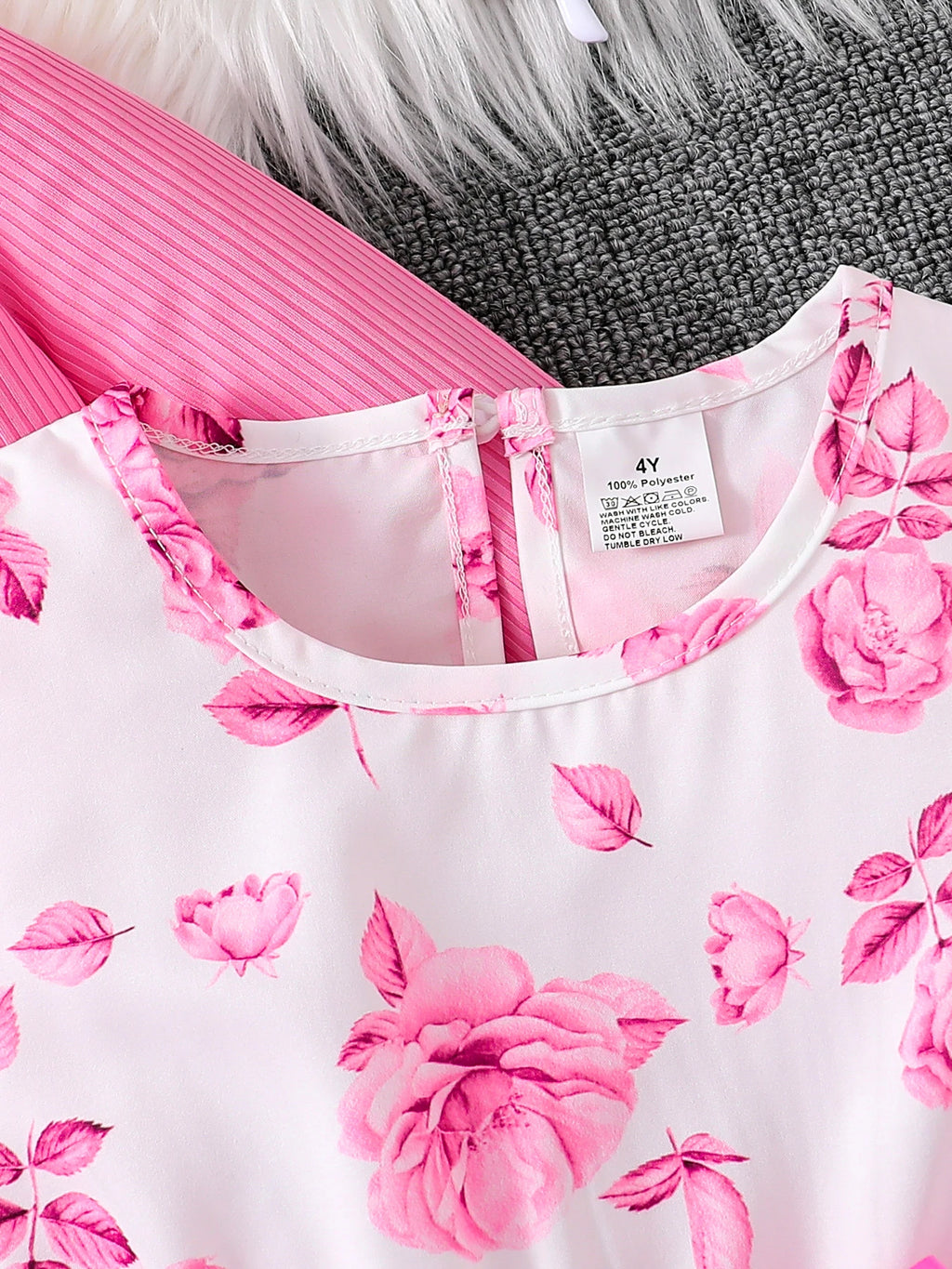 Ensemble fille rose haut et jupe fleurie – CLEVI Paris