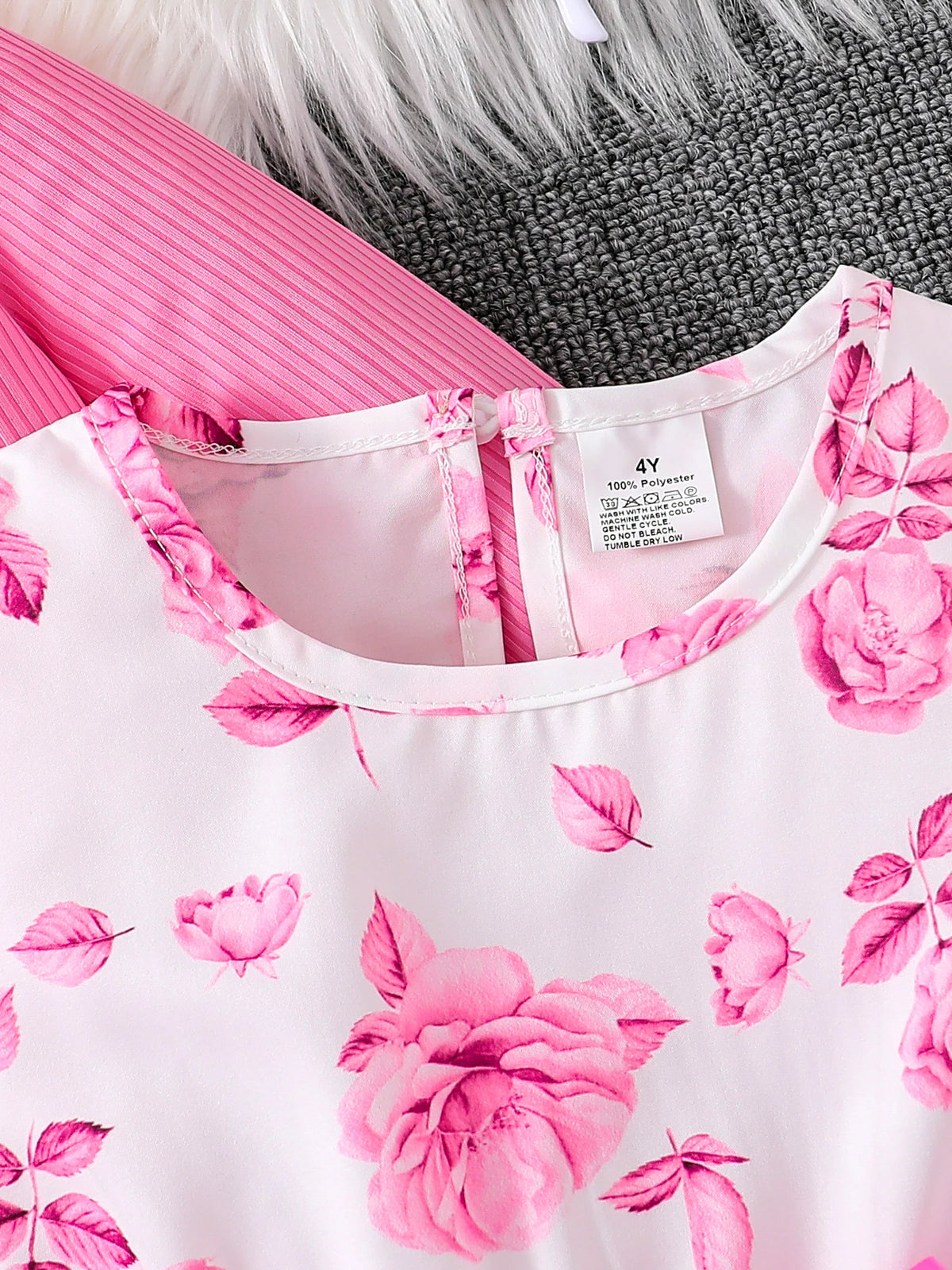 Ensemble fille rose haut et jupe fleurie – CLEVI Paris