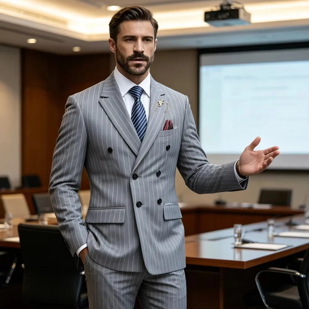 Costume homme rayé 2 pièces, double boutonnage – CLEVI Paris