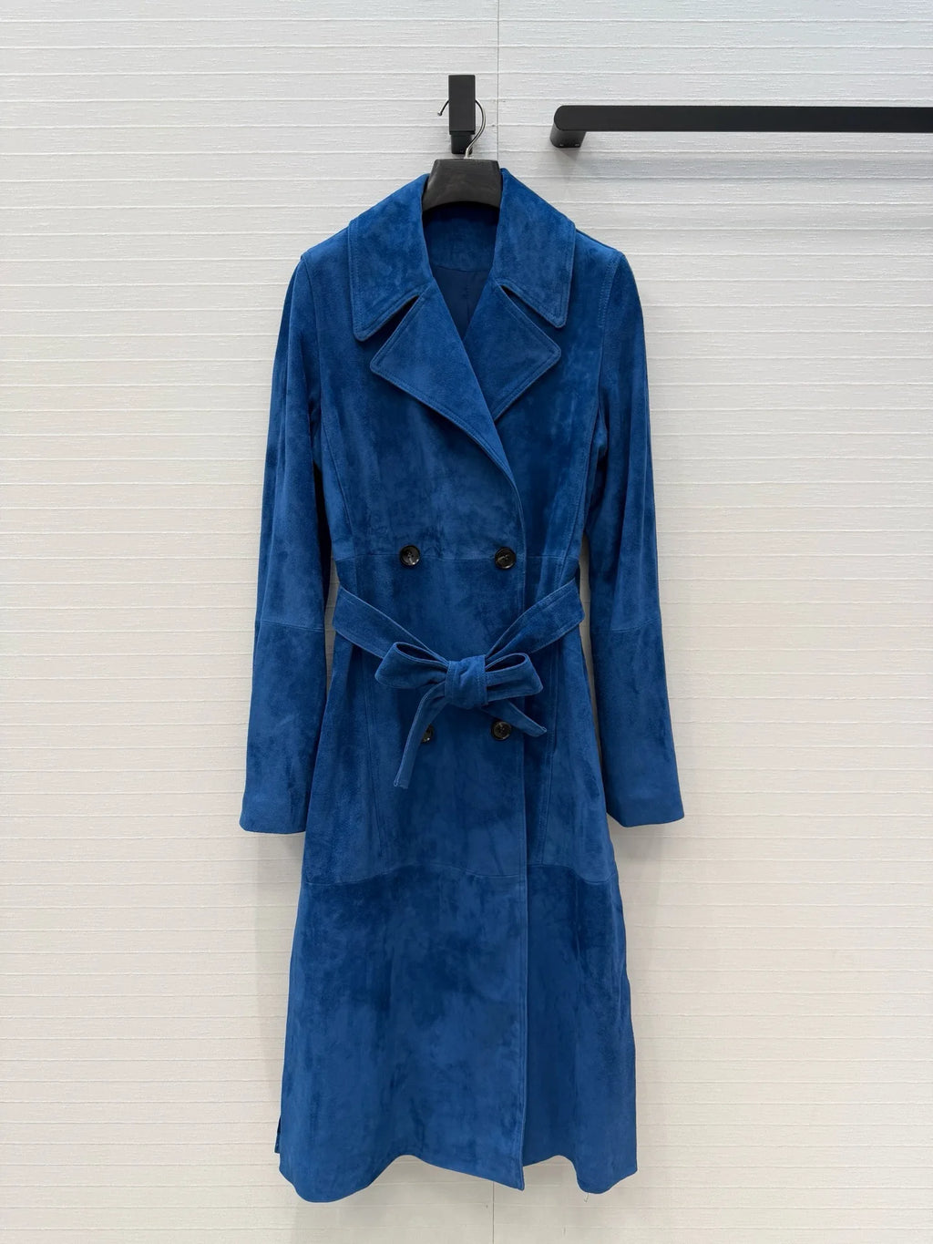 Manteau long femme bleu à ceinture – CLEVI Paris