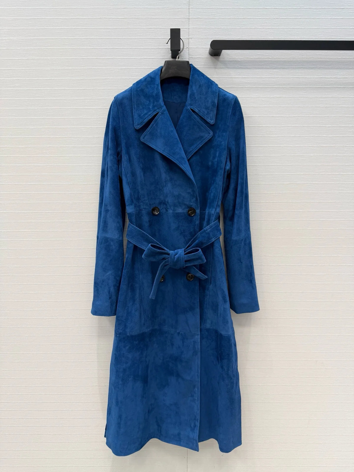Manteau long femme bleu à ceinture – CLEVI Paris