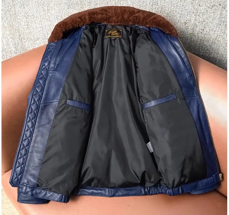 Veste homme bleue en cuir de mouton – CLEVI Paris