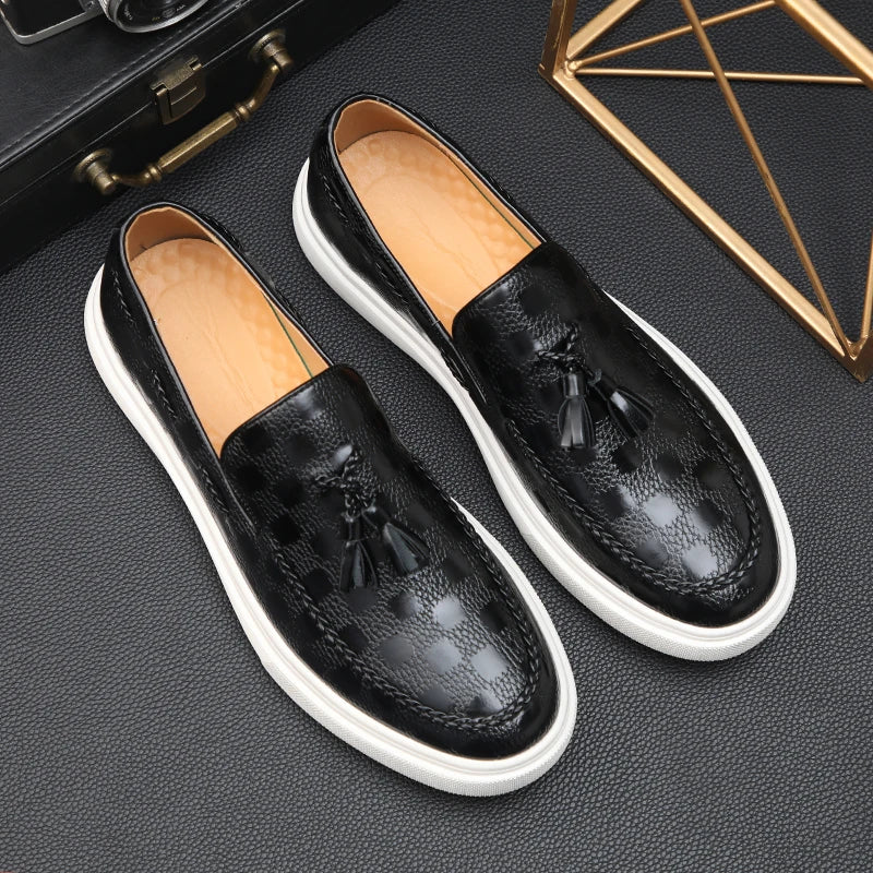 Loafers Homme Cuir Embossé Tassel Slip-On – CLEVI Paris