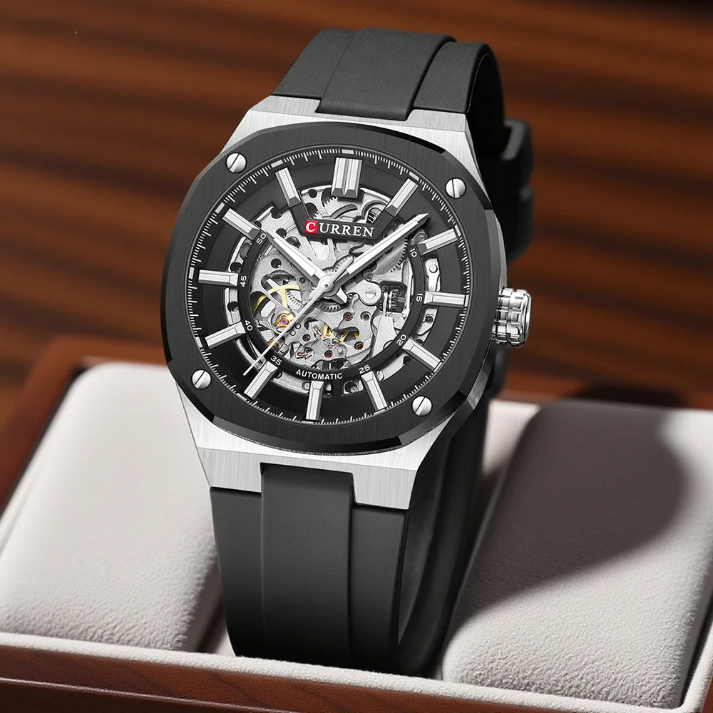 Montre Mécanique Automatique Homme CURREN 8485 – Cadran Squelette Silicone