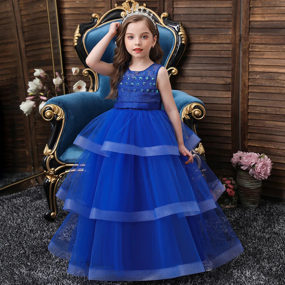 Robe longue cérémonie fille à fleurs D1896 – CLEVI Paris