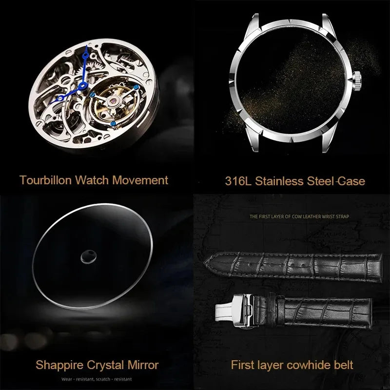 Montre Homme Tourbillon Volant AESOP – Squelette Double Face Verre Saphir Étanche 100m Édition Limitée – CLEVI Paris