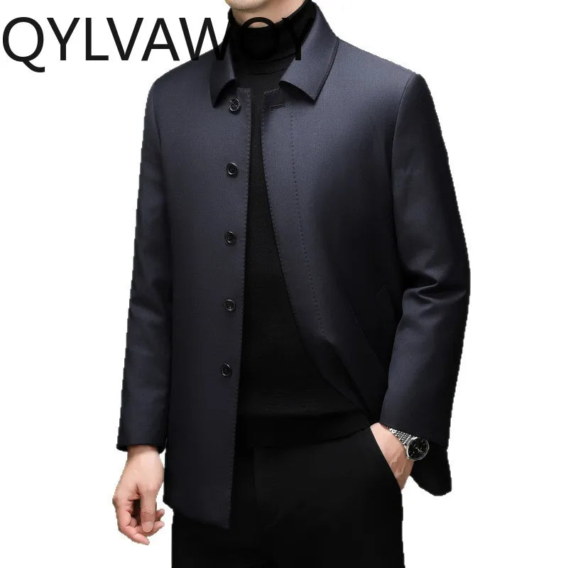 Manteau homme en laine et soie bleu marine – CLEVI Paris
