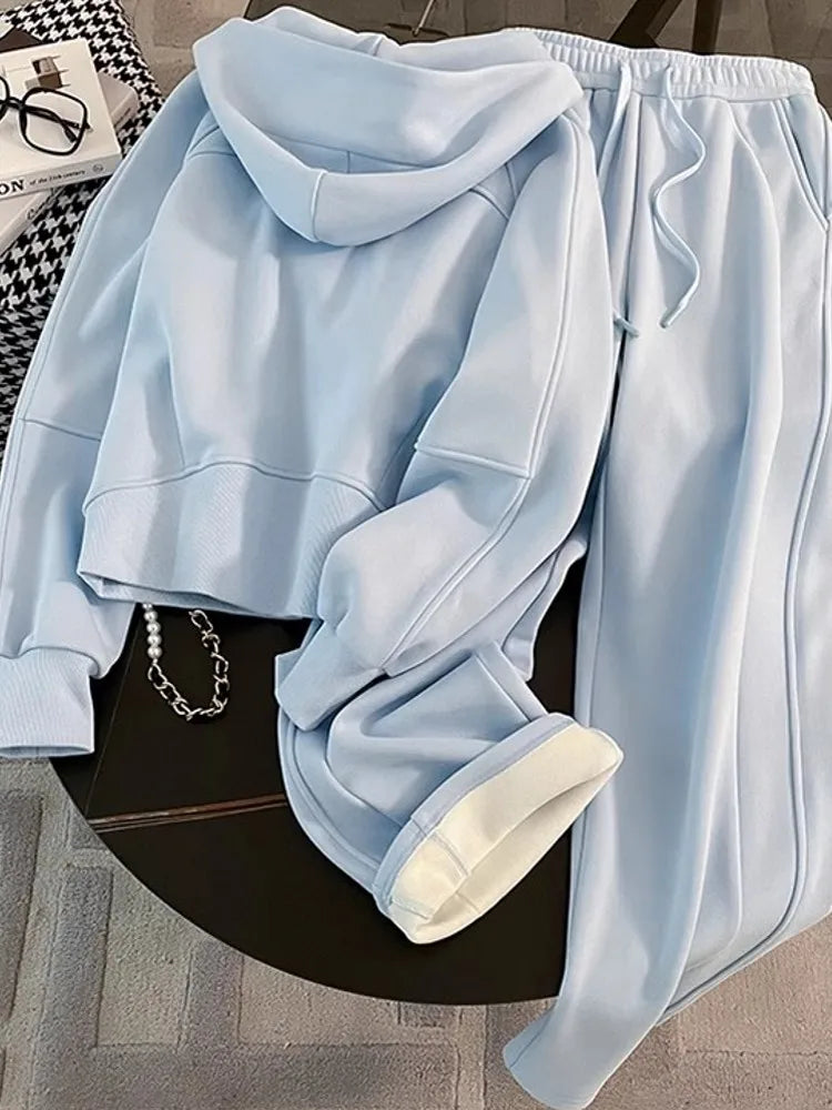 Ensemble Running Femme 2 Pièces Cardigan Capuche Zippé + Jogging Fleece Winkeep – Abricot & Bleu – CLEVI Paris