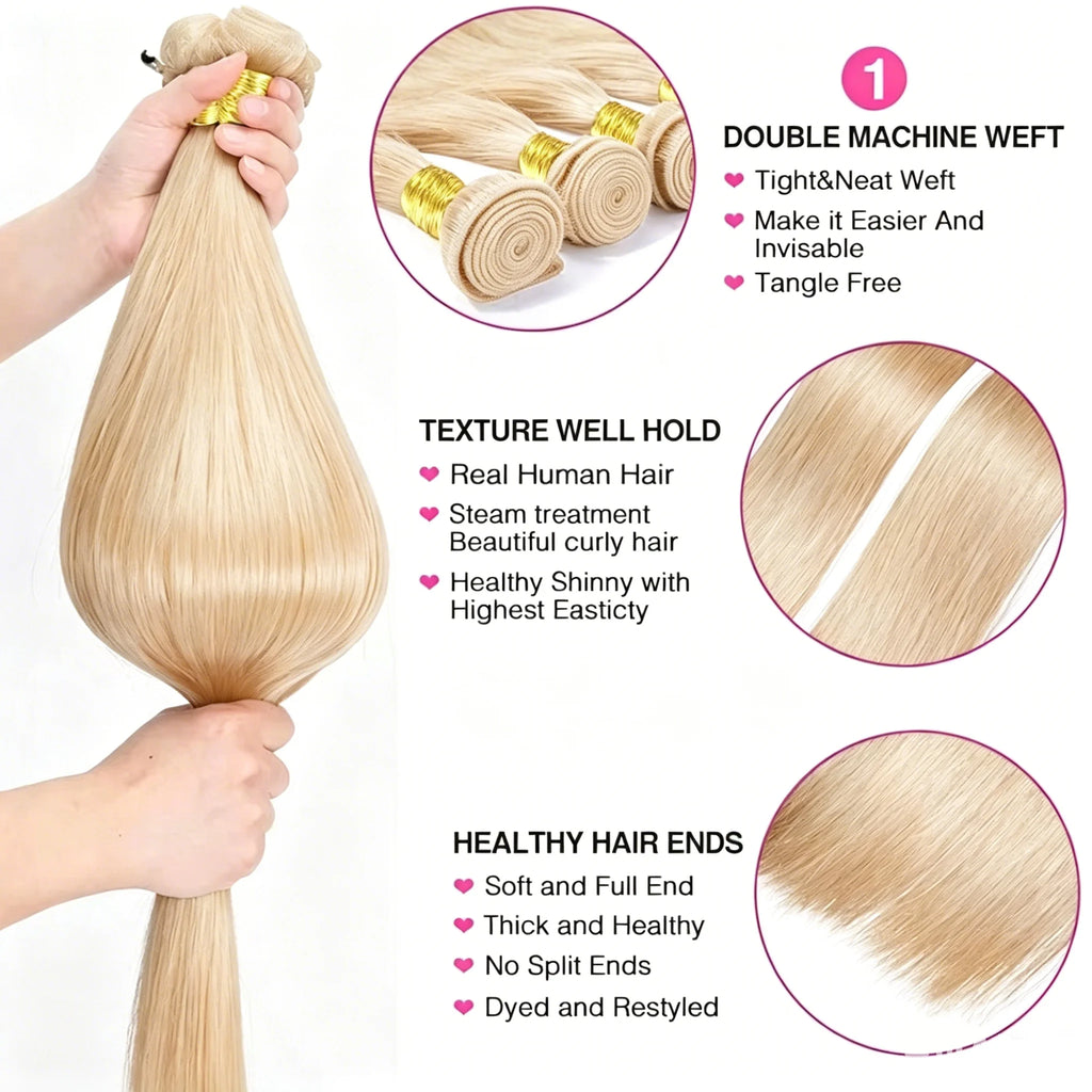 Bundles Cheveux Humains Lisses Blonde 613 Brésiliens Grade 12A – CLEVI Paris