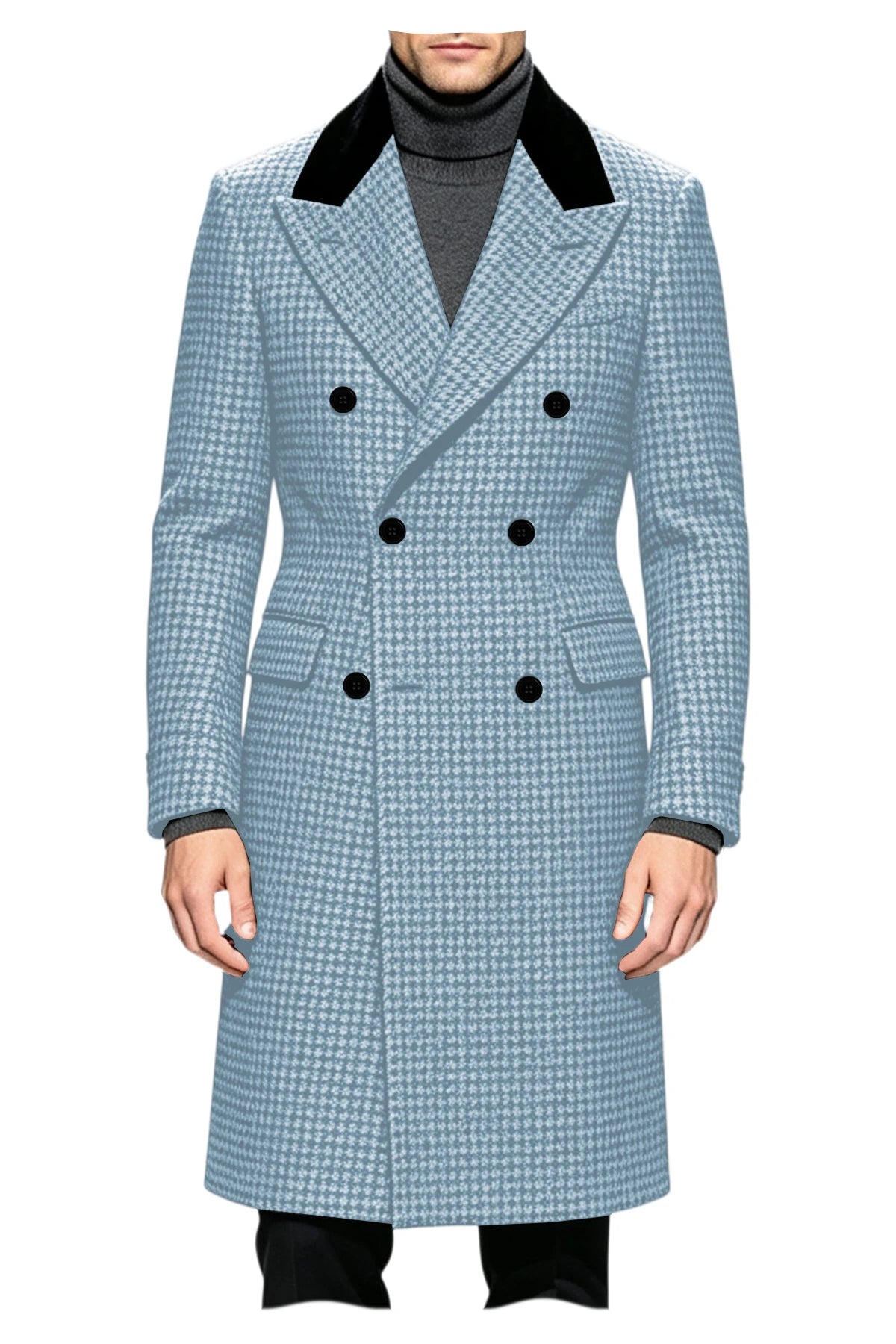 Manteau long homme pied-de-poule croisé – CLEVI Paris