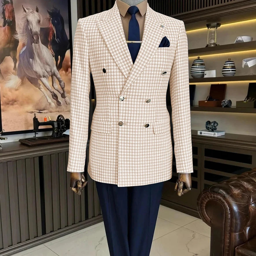Veste blazer homme à carreaux double boutonnage – CLEVI Paris