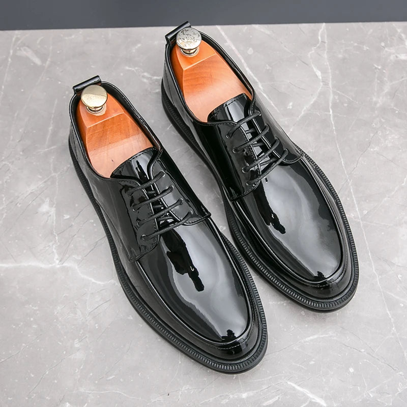 Oxford Cuir Verni Homme Bout Pointu Lacets Bureau & Mariage – CLEVI Paris