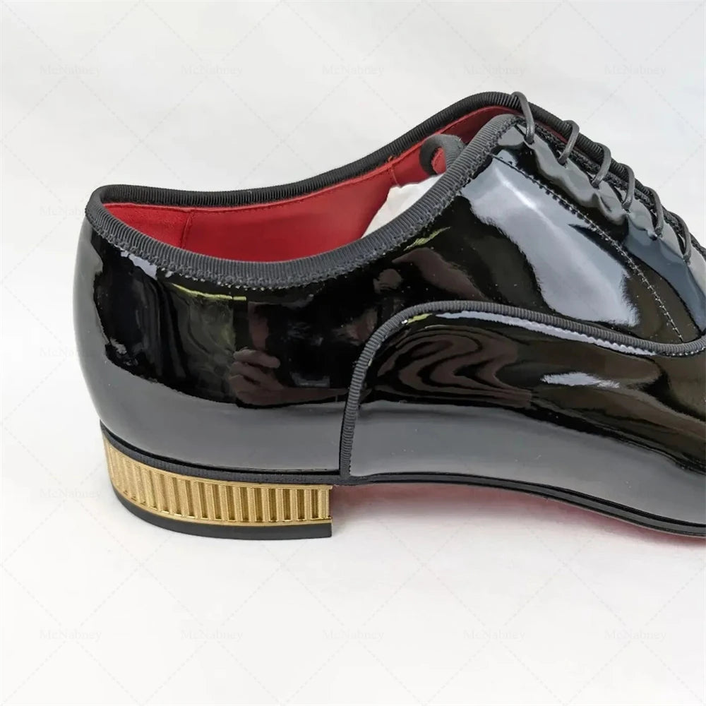 Oxford Homme Cuir Verni Noir Talon Doré Lacets Mariage – CLEVI Paris