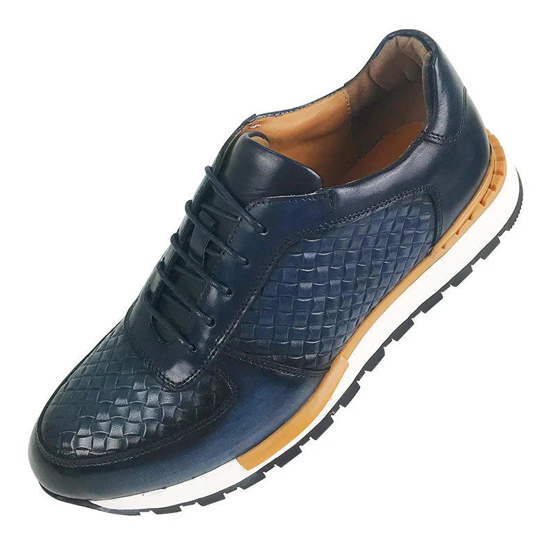 Sneakers Cuir Véritable Homme Luxe – Motif Tressé, Lacets – CLEVI Paris