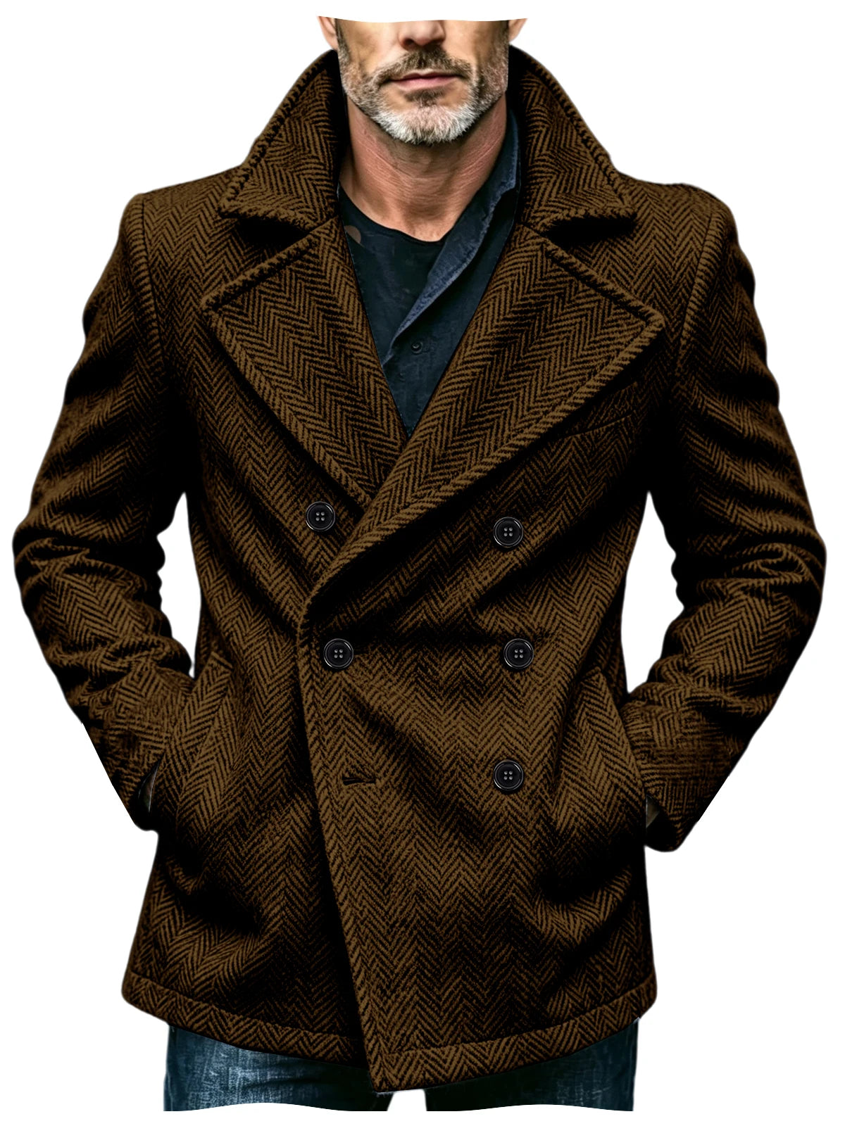 Manteau homme court à chevrons en laine mélangée – CLEVI Paris