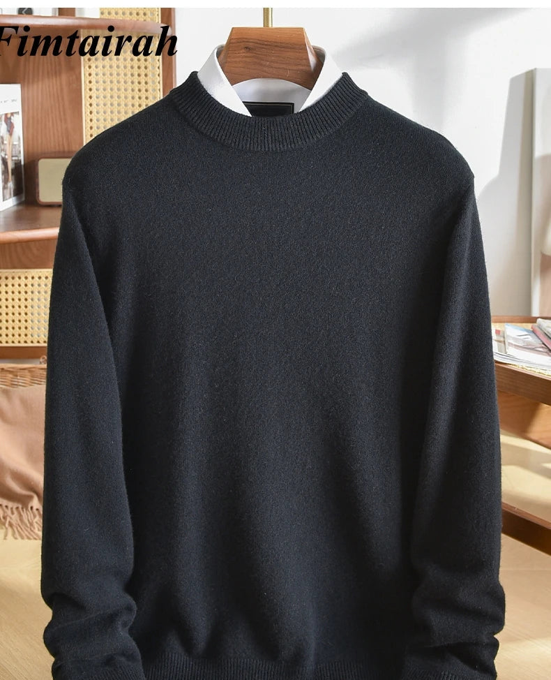 Pull homme en cachemire uni col rond – CLEVI Paris