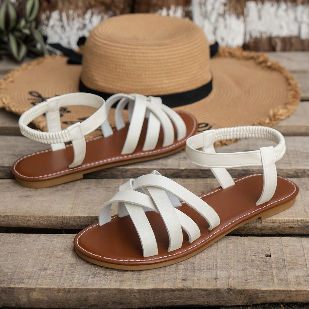 Sandales femme plates à lanières croisées – CLEVI Paris
