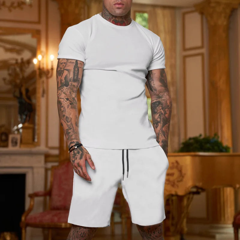 Ensemble Homme T-Shirt Col Rond + Short Sport Coton Respirant – CLEVI Paris