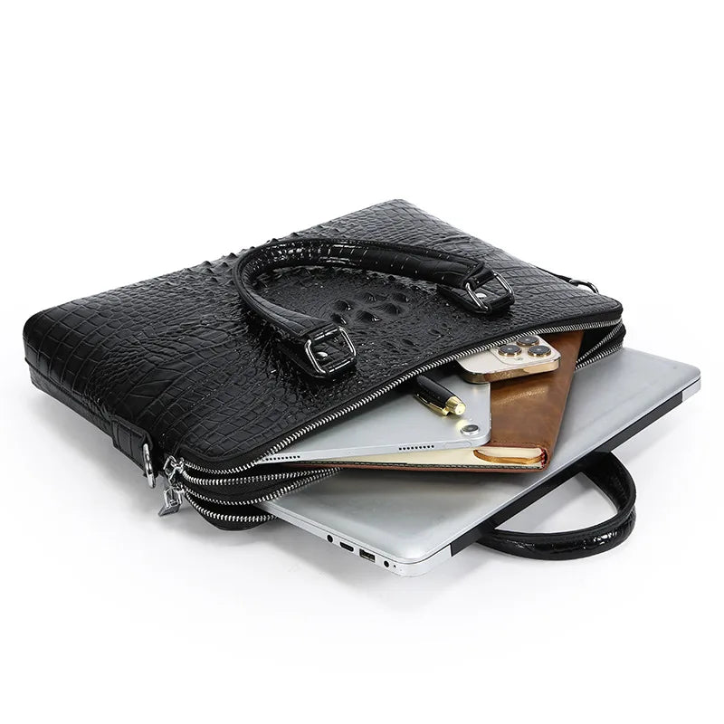 Sacoche Homme PC 14" Cuir PU Motif Crocodile 38x29cm Porte-Documents – CLEVI Paris