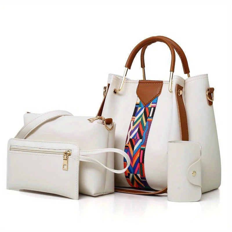 Coffret 4 Sacs Femme PU Rayé Tote + Croisé + Pochette + Porte-Cartes – CLEVI Paris