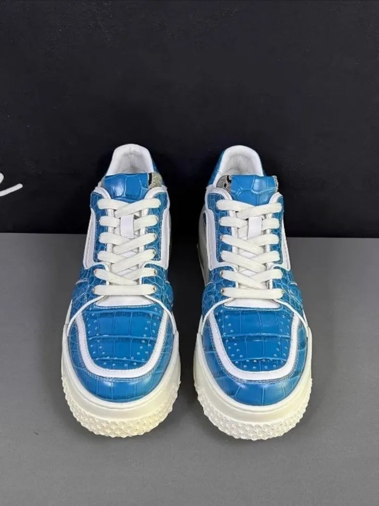 Sneakers Cuir Vache Motif Croco Homme Semelle Épaisse – CLEVI Paris