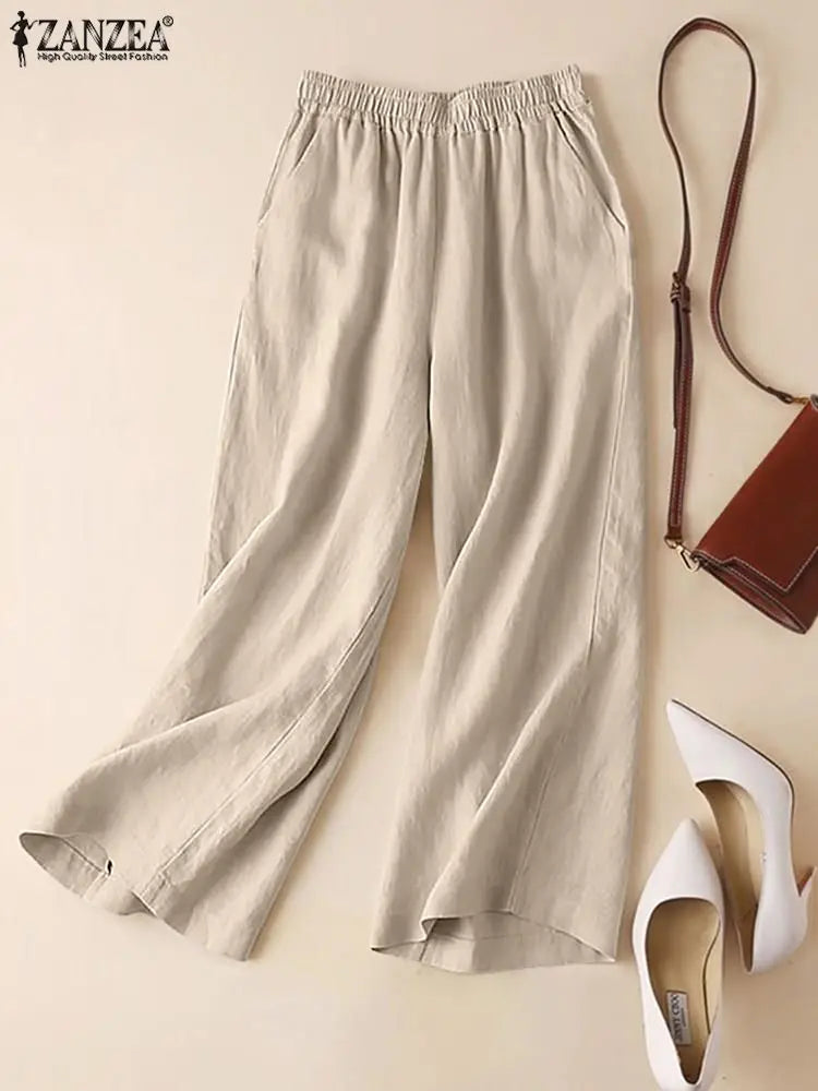 Pantalon Palazzo Femme Coton Taille Élastique Jambe Large Casual Bohème Toutes Saisons – CLEVI Paris