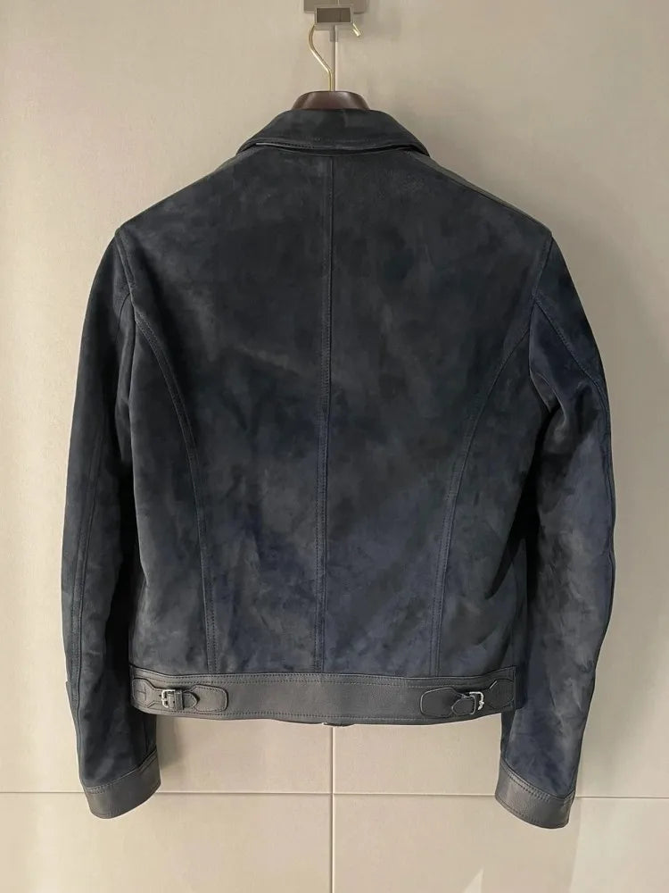 Blouson homme bleu foncé aspect daim – CLEVI Paris