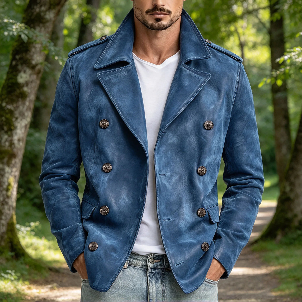 Blazer homme croisé en imitation daim – CLEVI Paris