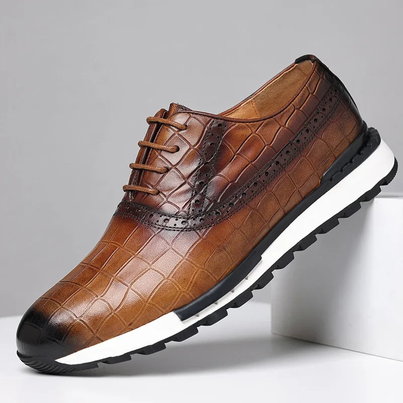Sneakers Cuir Véritable Homme Luxe – Motif Tressé, Lacets – CLEVI Paris