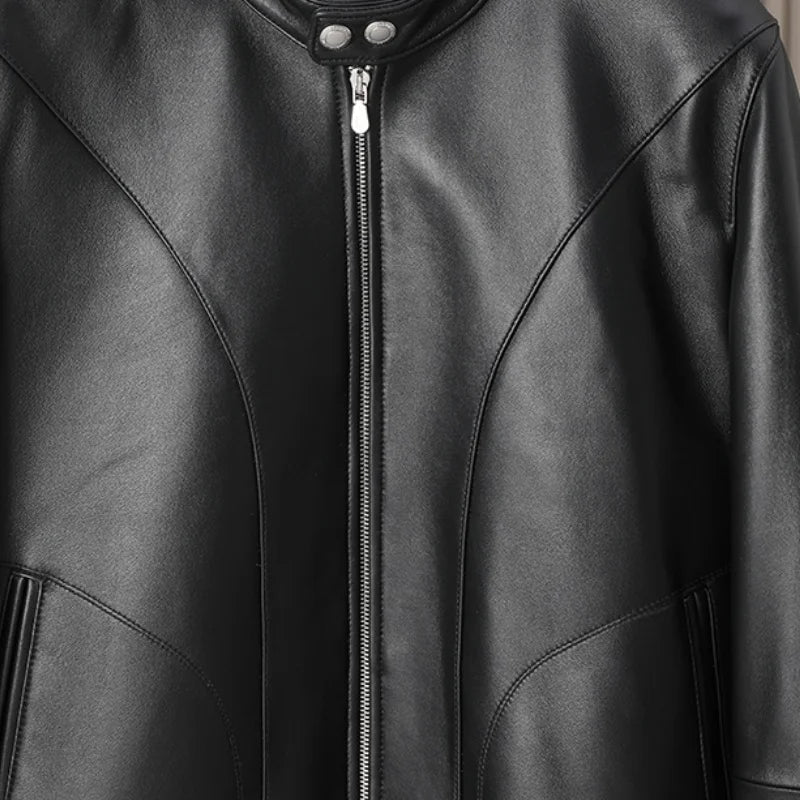 Veste homme en cuir noir à revers – CLEVI Paris