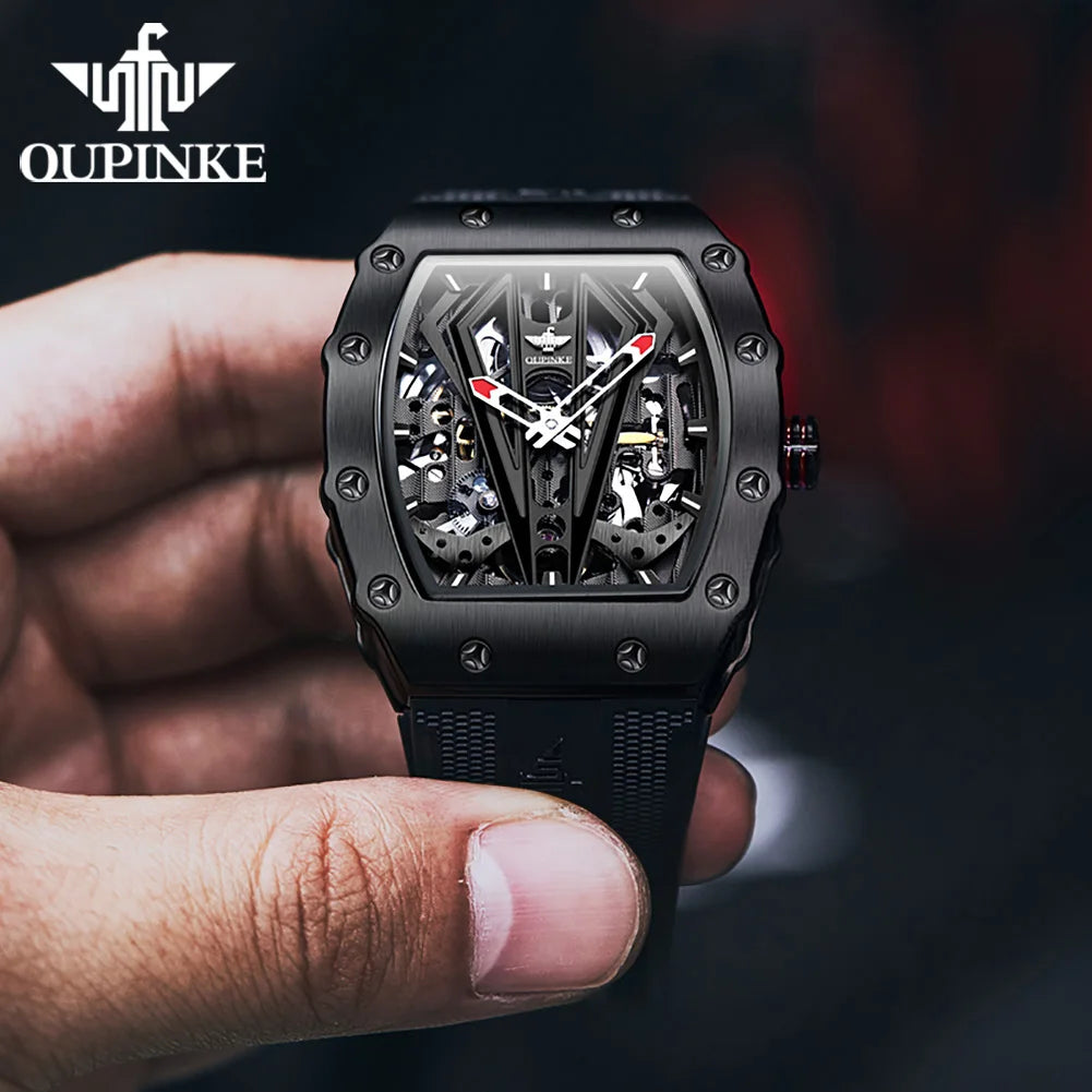 Montre Homme Automatique Squelette Tonneau Silicone Oupinke 3179 – CLEVI Paris
