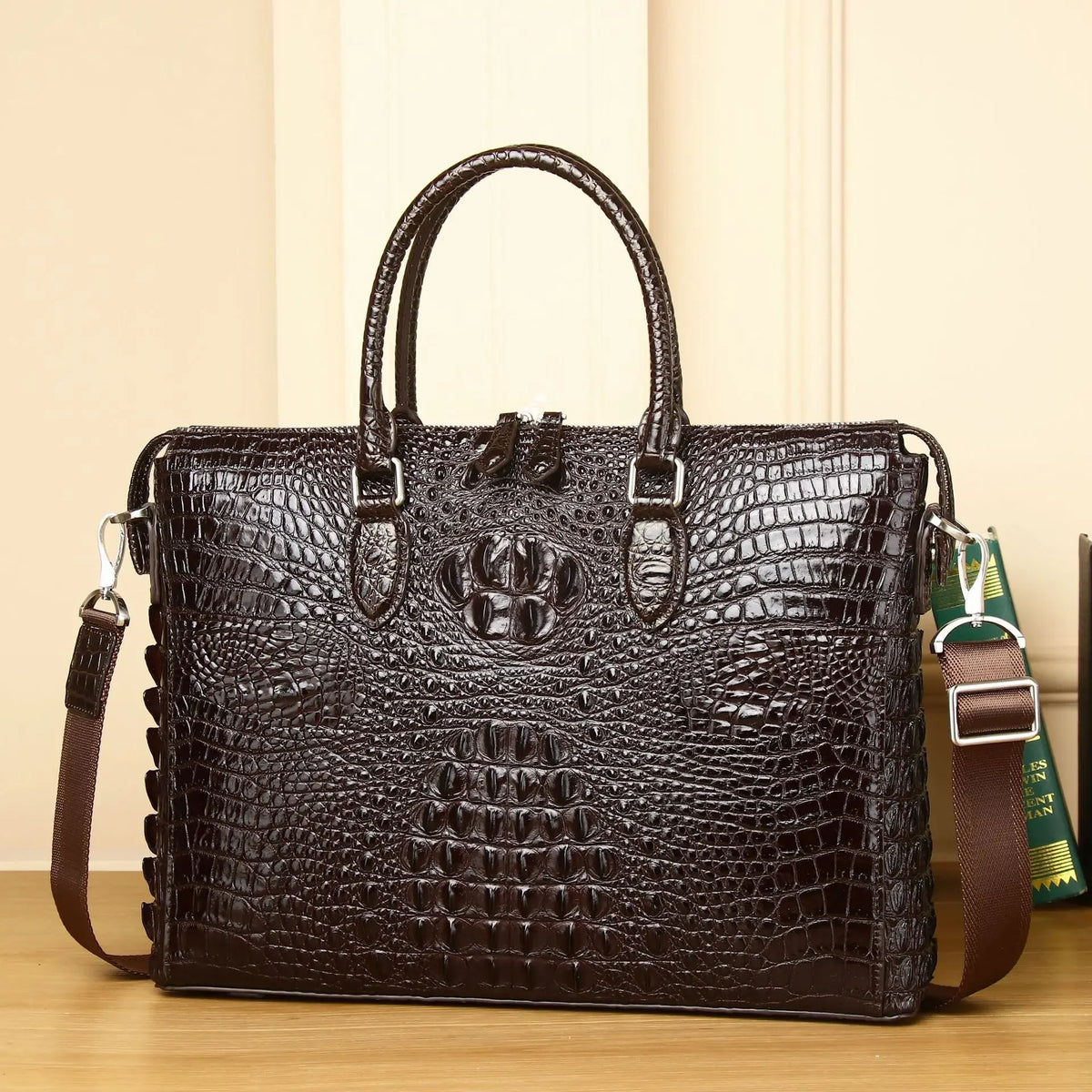 Porte-Documents Homme Cuir Vache Véritable Alligator 14” 40x29cm – CLEVI Paris