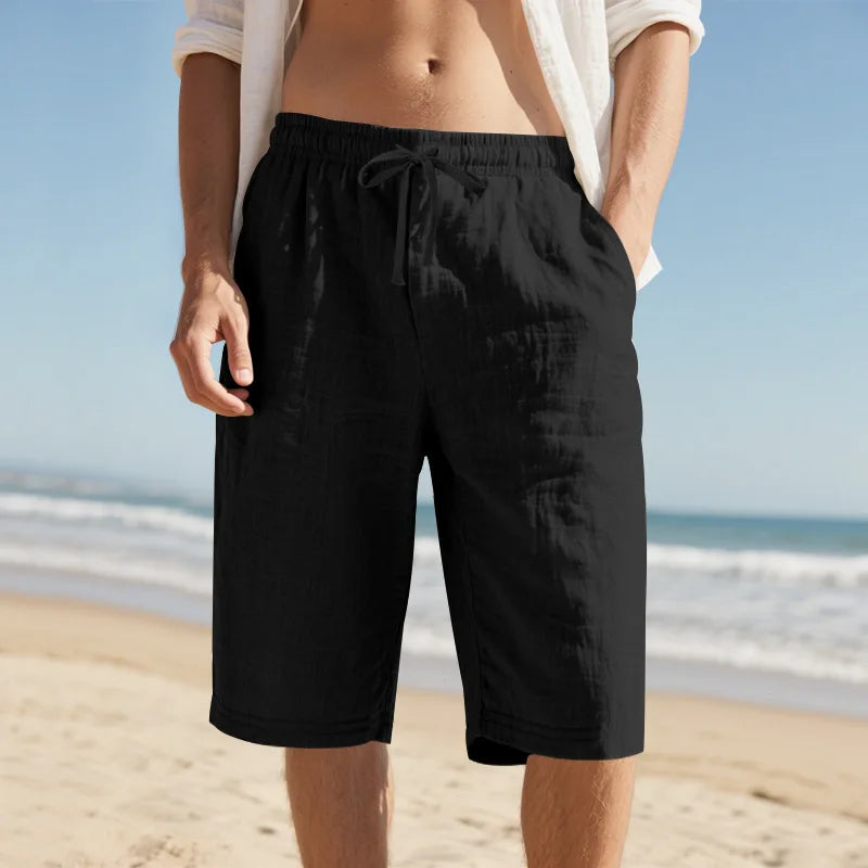Short Homme Lin Casual Plage Taille Élastique Coupe Ample Léger Respirant – CLEVI Paris