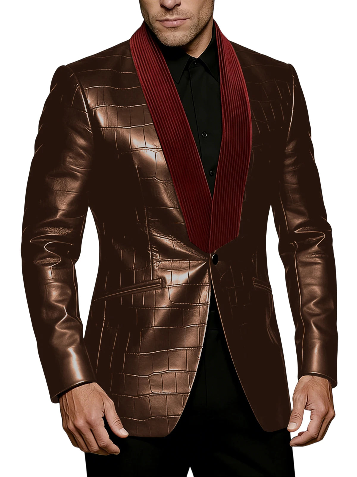 Blazer homme effet crocodile, col contrasté – CLEVI Paris