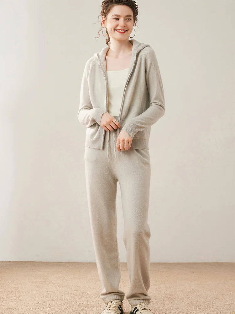 Ensemble cachemire femme, cardigan zippé – CLEVI Paris