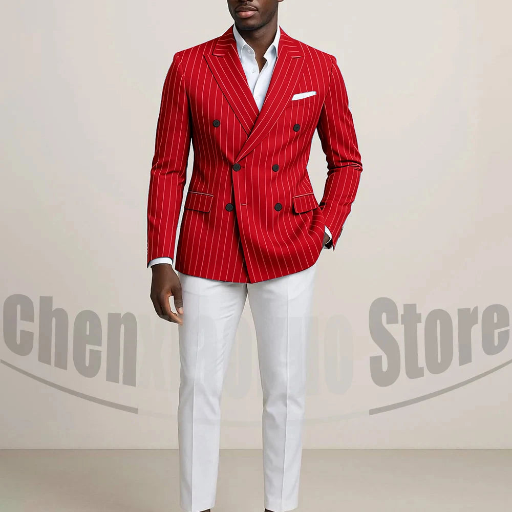 Costume Double boutonnage pour hommes avec fines rayures, tenues formelles sur mesure pour affaires, décontractées, fête, Chic, costume 2 pièces