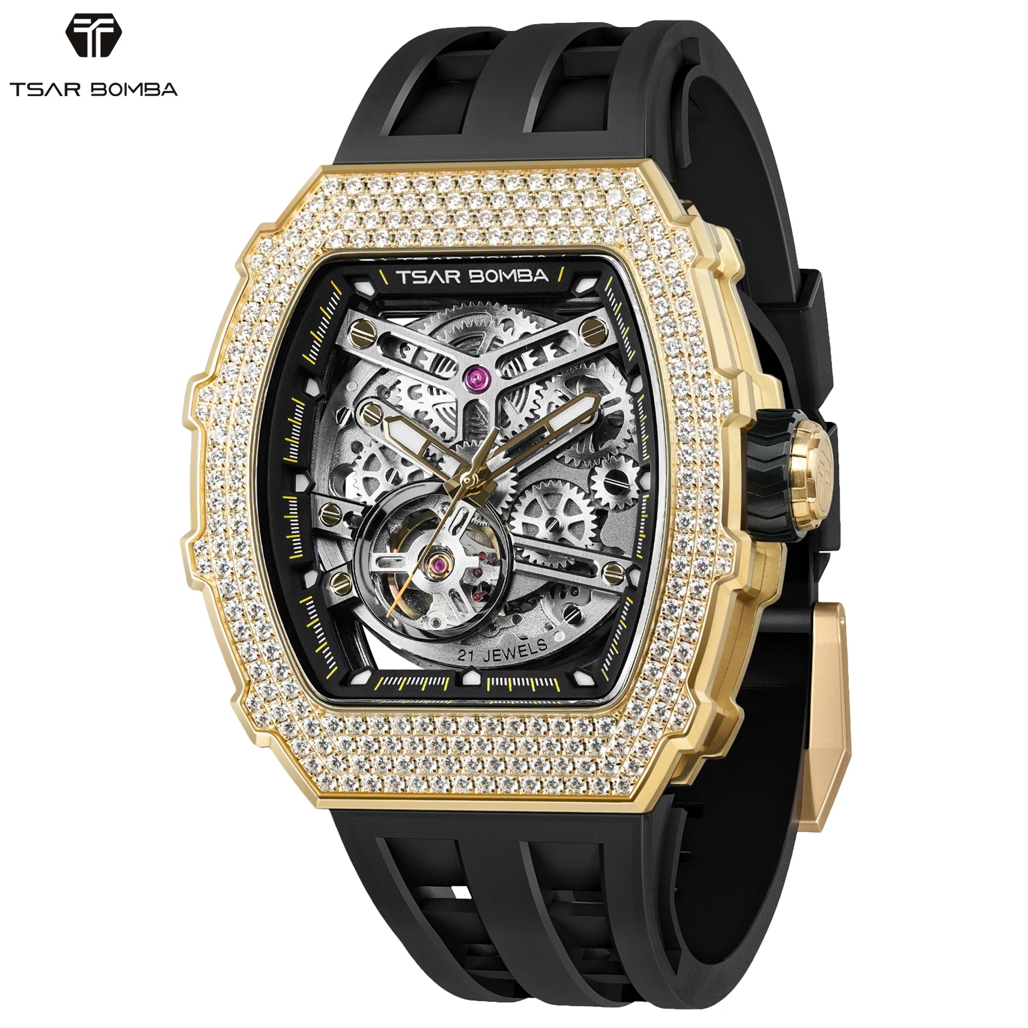 Montre Homme Automatique TSAR BOMBA TB8208D – Miyota Squelette Zircone Verre Saphir Étanche 50m – CLEVI Paris