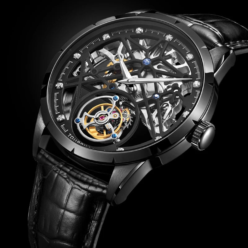 Montre Homme Tourbillon Volant AESOP 7018 – Squelette Double Face Verre Saphir Étanche 100m Garantie 3 Ans – CLEVI Paris