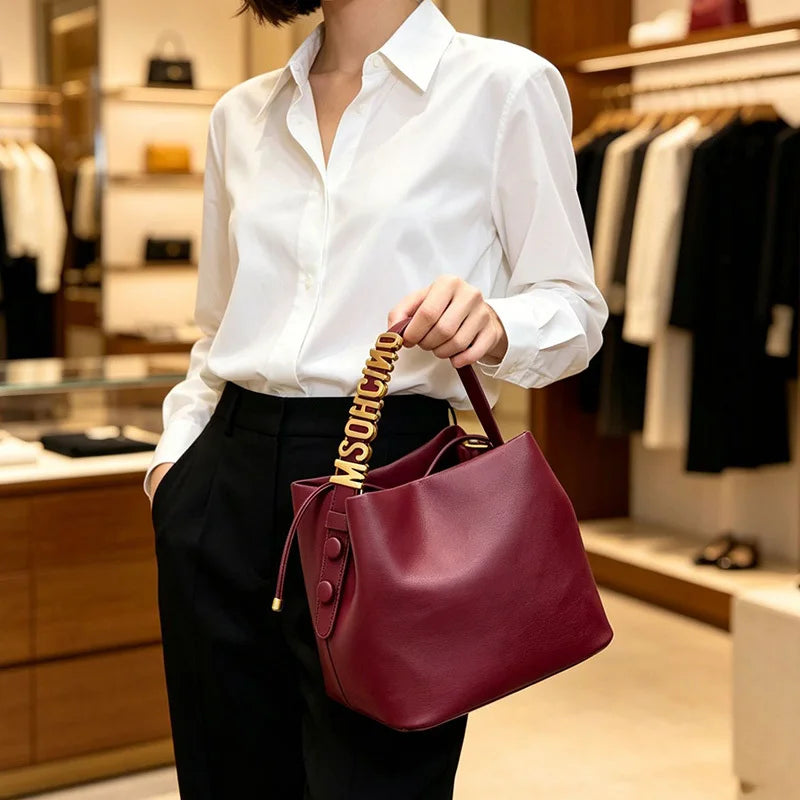 Mini Sac Seau Femme Simili Cuir Fermeture Cordon Lettre Dorée Bandoulière – CLEVI Paris