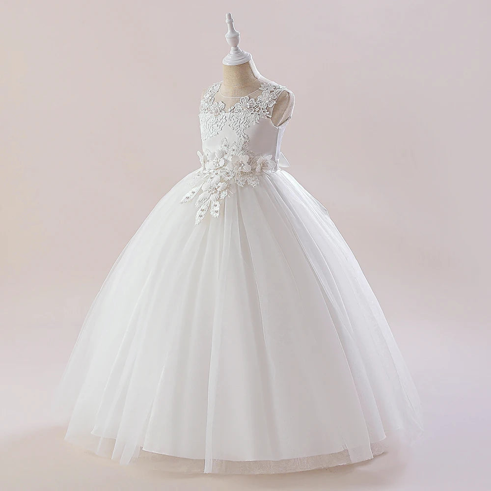 Robe longue fille en blanc à appliqués – CLEVI Paris
