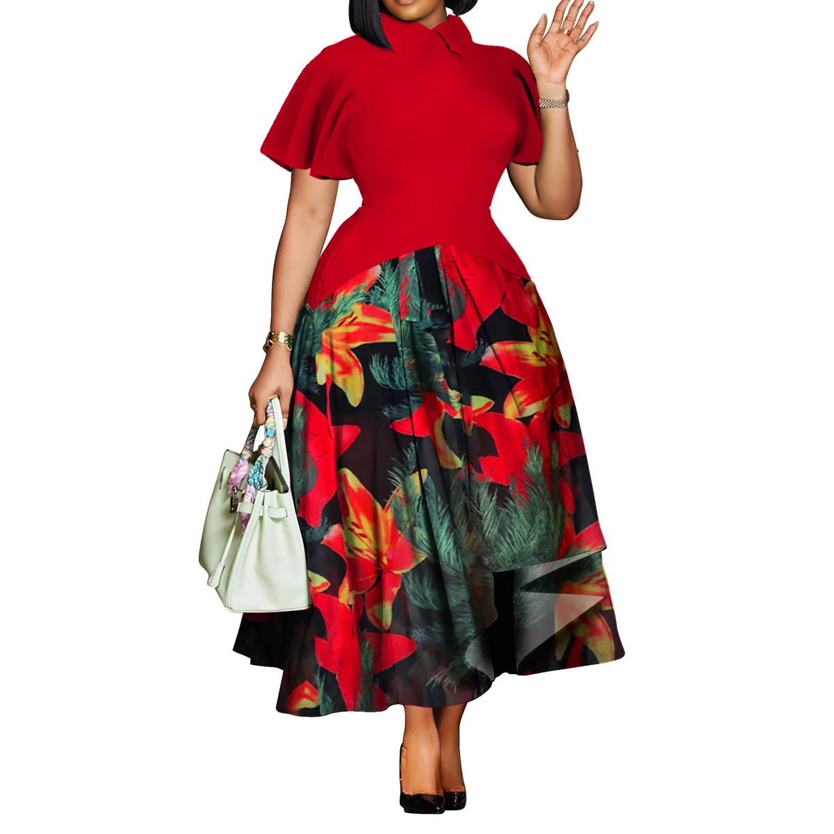 Robe Femme Grande Taille Manches Courtes Imprimé A-line Maxi Casual – CLEVI Paris