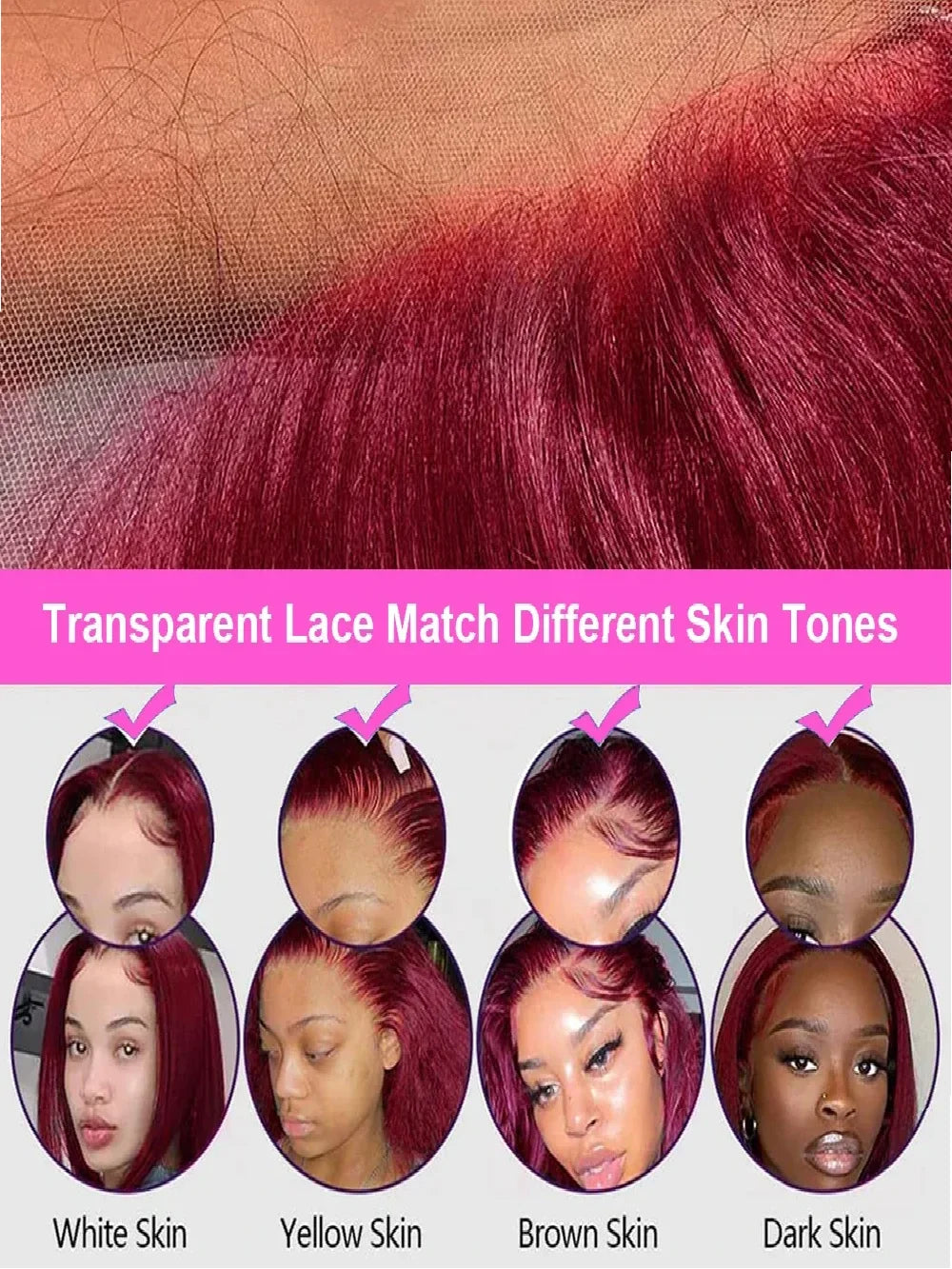 Perruque Lace Front HD 99J Bordeaux Cheveux Remy Lisse – CLEVI Paris