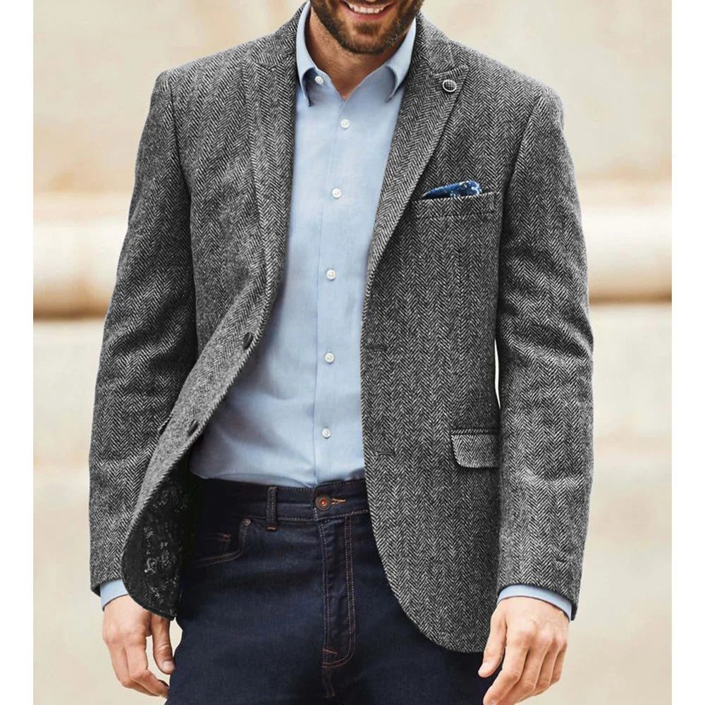 Blazer homme en tweed à chevrons, coupe droite – CLEVI Paris