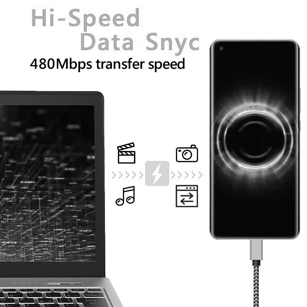 Câble USB-C Nylon Tressé 2,4A Charge Rapide 1m 2m 3m – CLEVI Paris