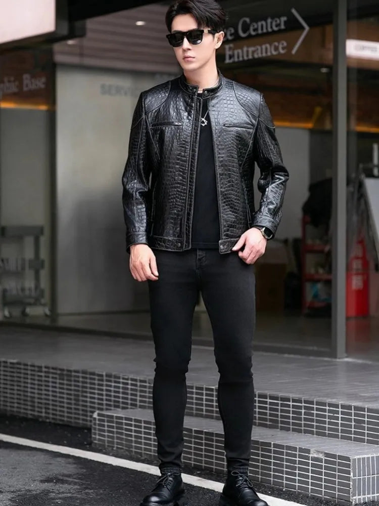Blouson homme en cuir motif crocodile – CLEVI Paris