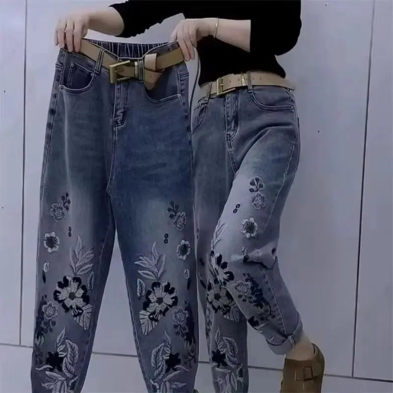 Jean Harem Femme Brodé Loose Denim Casual All-Match Automne Hiver – CLEVI Paris