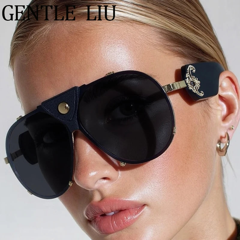 Lunettes de Soleil Oversize Steampunk Pilot Vintage | UV400 Goggle Shield Femme – CLEVI Paris