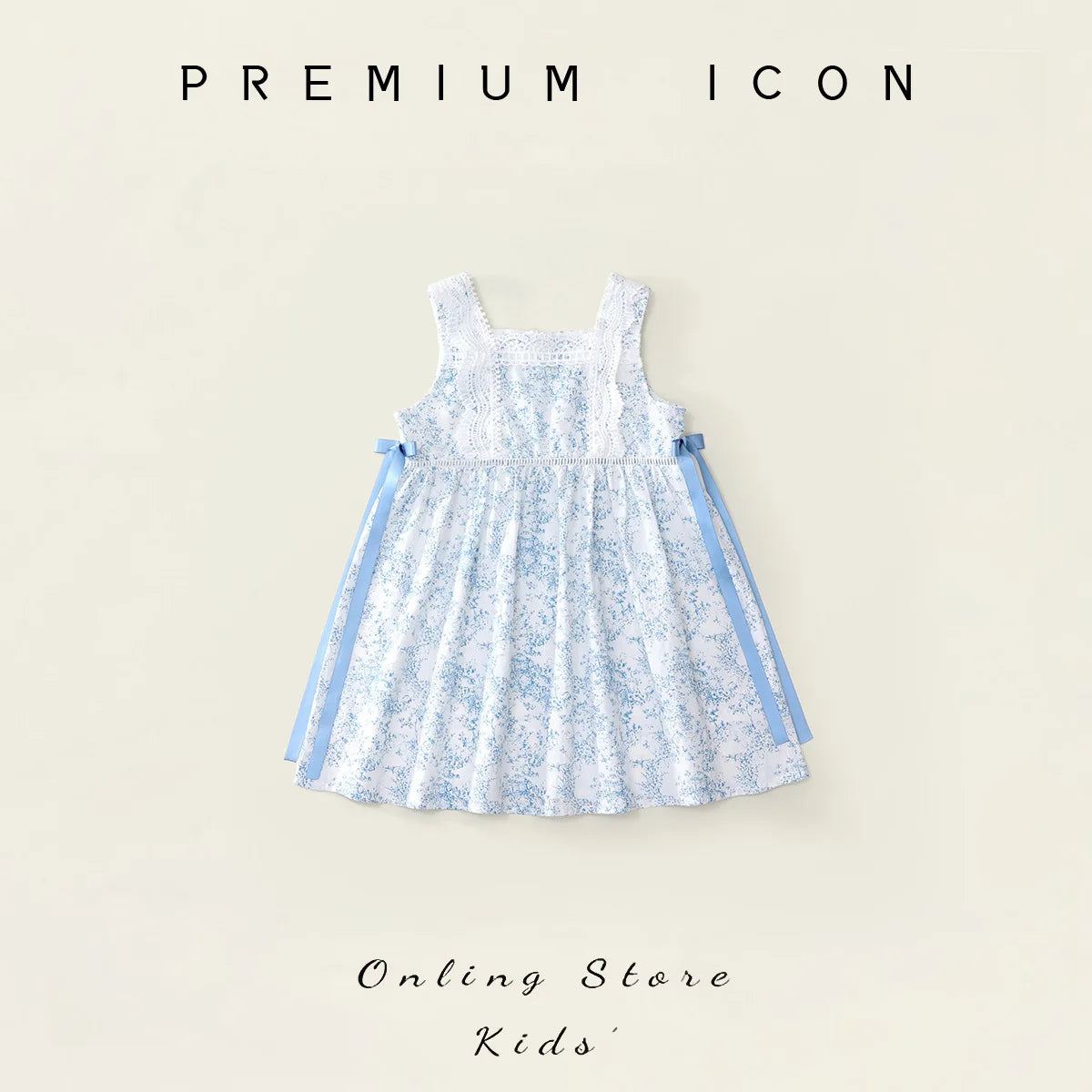 Robe fille bleue fleurie avec nœud – CLEVI Paris