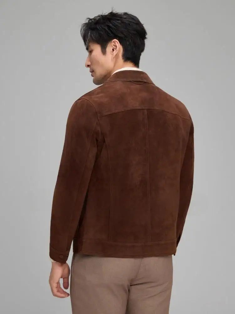 Blouson homme marron aspect daim zippé – CLEVI Paris