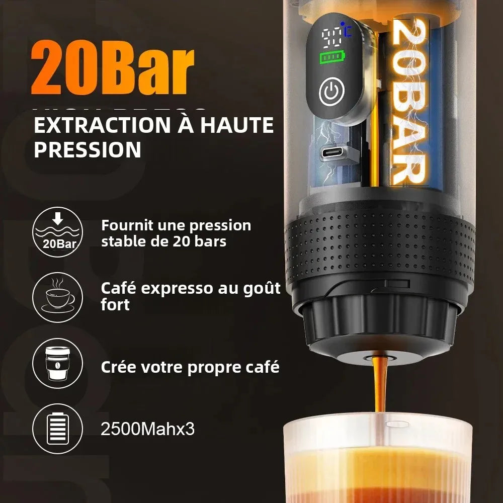 Machine expresso portable sans fil, 3-en-1, 20 bars – CLEVI Paris